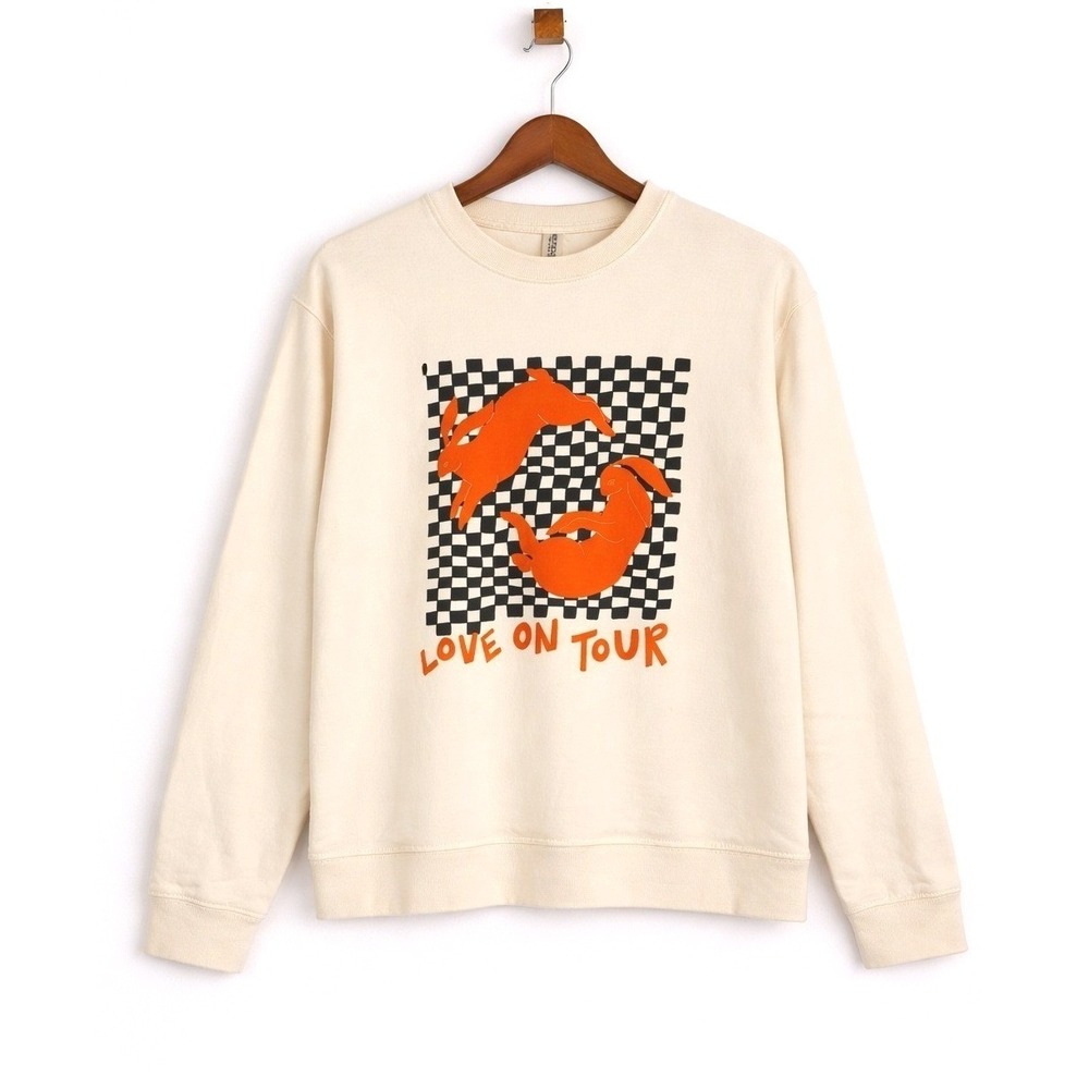 Harry Styles Love On Tour 2022 Rabbit Checkerboard Crewneck Sweatshirt Cream